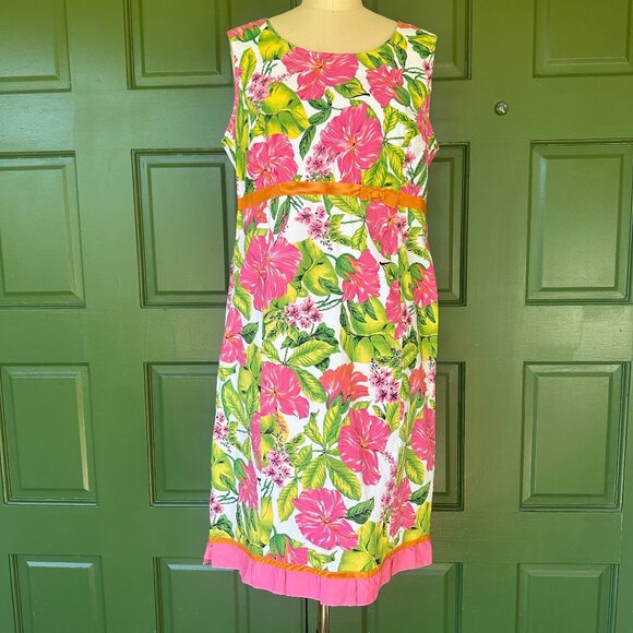 Pappagallo Dresses & Skirts - Pappagallo Pink and Lime Green Tropical Floral Sleeveless Dress Size:12